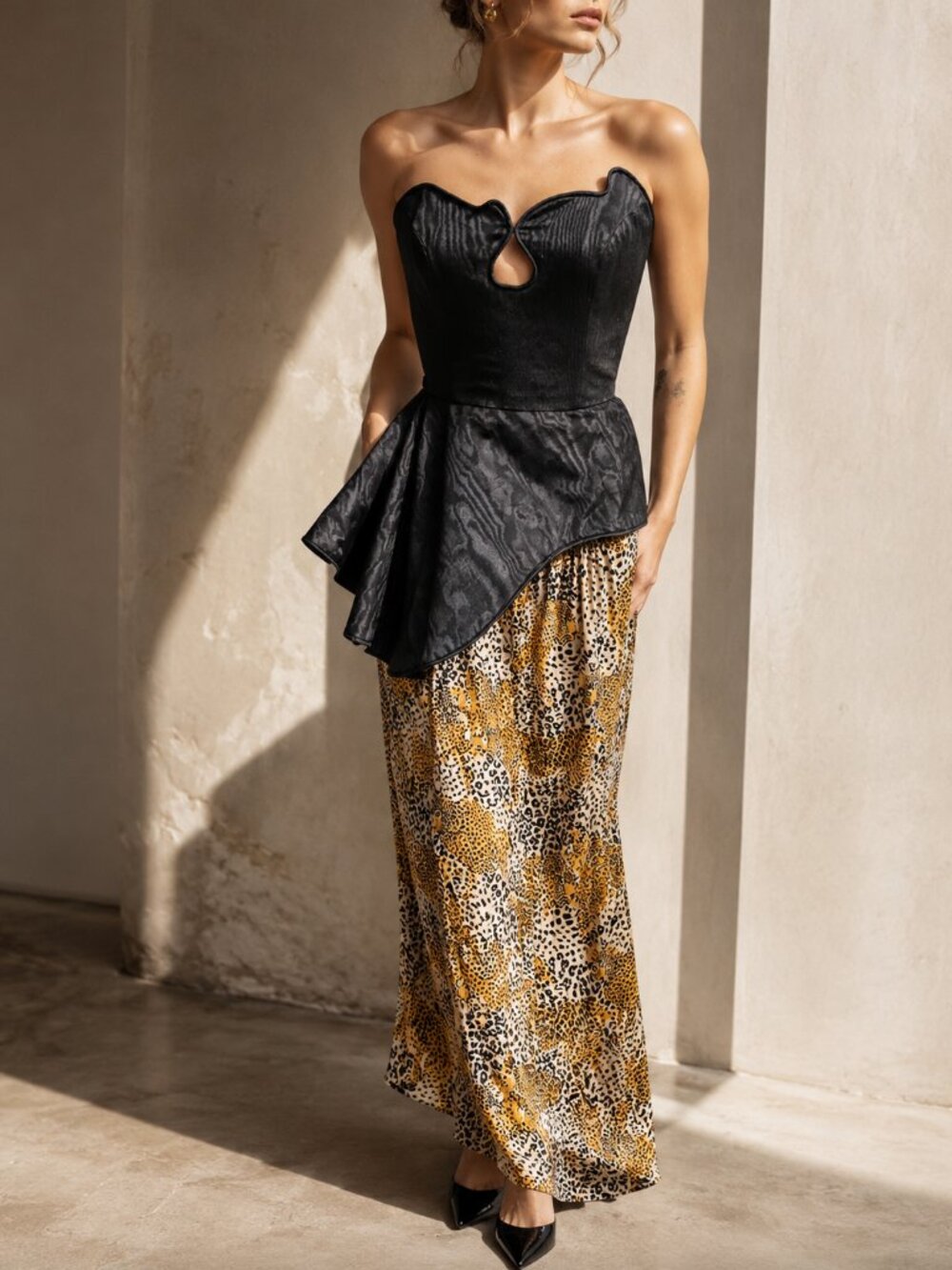 LANVIN Paris Bustier Top FR 38 Black Asymmetrical Corset Made in France